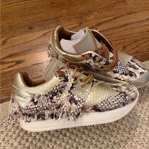 Lamb Python Leather Fringe Gold and Snake Print Women's Sneakers